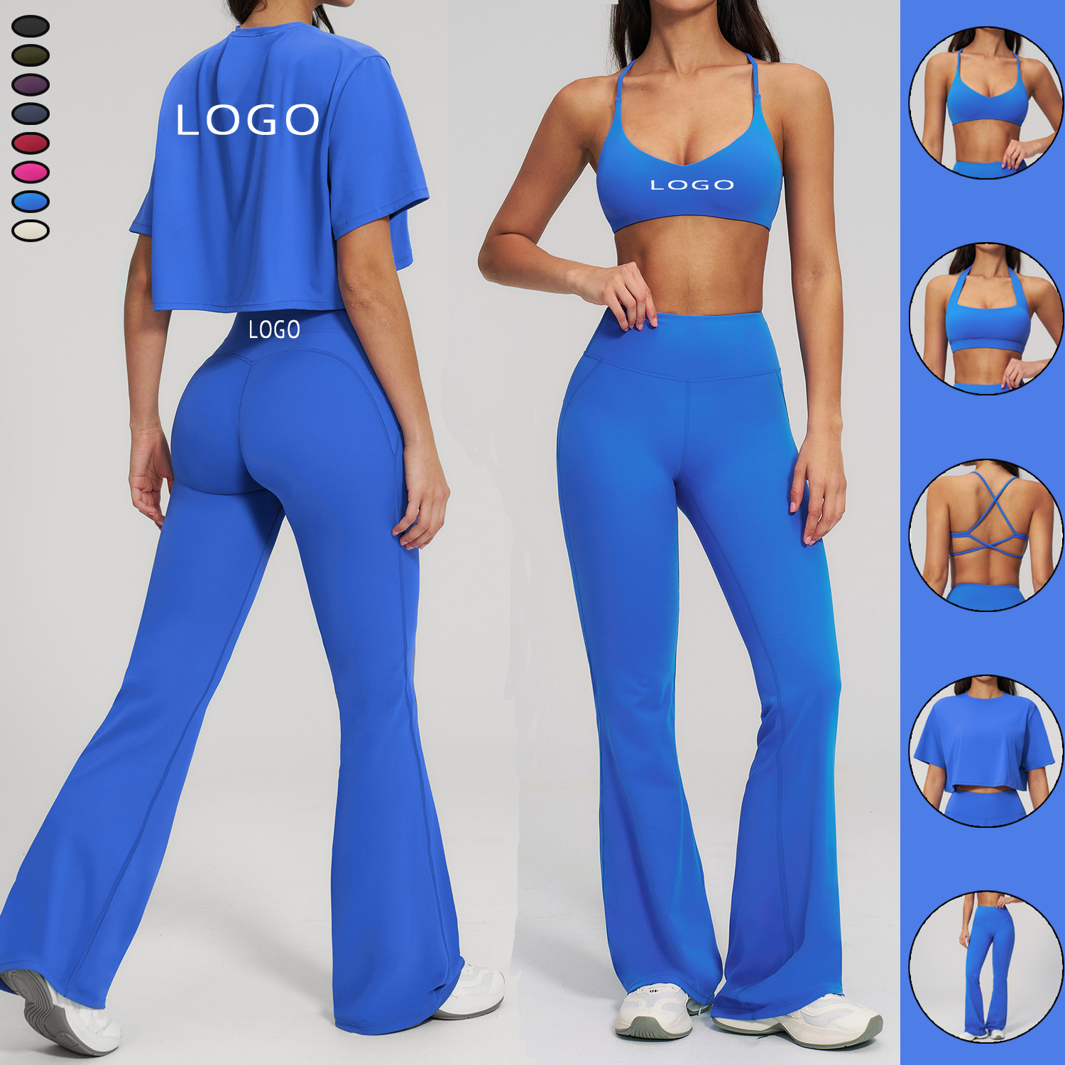 CROSS BACK YOGA BRA BACKLESS FITNESS TOP LOOSE CROP TOP SOFT SHIRTS GYM WEAR SPORTSWEAR 4PCS YOGA SETS for Women CLOTHES