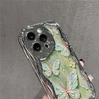 Funda de Silicona para Teléfono con Diseño de Mariposa Rosa, con Correa de Perlas, Electrochapada, Resistente a Impactos, Venta al Por Mayor