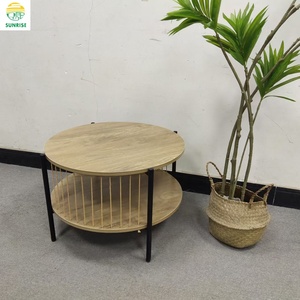 Mặt Trời Mọc hiện đại Boho 2-Tier Bàn cà phê với dây thừng tự nhiên dệt tay cuối bảng phụ với khung kim loại gỗ thiết kế bảng điều khiển - Product Image 1