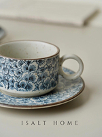 Hochwertiges Retro Handbemaltes Ginkgo Kaffeetassen- und Untertassen-Set 220ml - Latte Art Tasse mit Ringgriff für Tee & Kaffee
