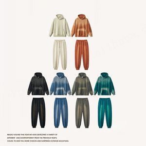 Custom Logo Pullover Sweatshirts 380 Gsm Blank Fleece Oversized Heavyweight Vintage Acid Washed Mens Hoodie & <b>Sweatpants</b> <b>Set</b> - Product Image 3