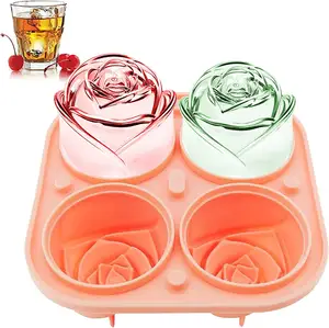3D Rose Ice Mold Make 4 Lovely Flower Shape Ice Silicone Rubber Fun Big Ice Ball Maker