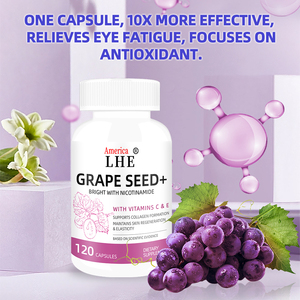 ผู้ผลิตแคปซูลเมล็ดองุ่น OEM พร้อมสารสกัดนิโคตินาไมด์ ปราศจาก GMO ปราศจากกลูเตน ช่วยให้ผิวกระจ่างใส 120 แคปซูลเมล็ดองุ่น - Product Image 6