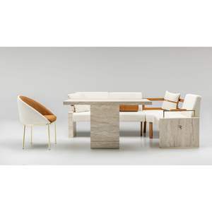 Ensemble de canapés d'extérieur en teck massif moderne avec coussins imperméables, 4 places, meubles de jardin pour villa et appartement - Product Image 2