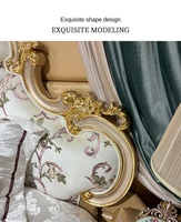Ensemble de lit double en bois massif antique de style européen de luxe en flanelle française brodée, lit de princesse de 1,8 m, mobilier de maison principale