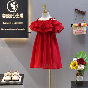 New Modern Princess Children Formal Collapsible Shoulder Kids Party Girl Casual <b>Dress</b> Form for Girls on Summer - Product Image 3