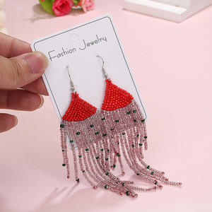 Boucles d'oreilles tissées Style bohème longue frange couleur perles de riz boucles d'oreilles pour femmes Uionen 1846 - Product Image 2