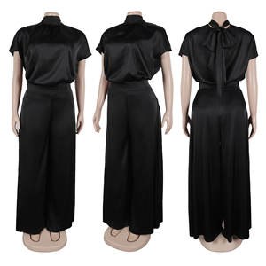 Conjunto de 2 Piezas para Mujer, Top de Cuello Alto con Mangas de Lazo de Seda Satinada y Pantalones Anchos, a la Moda - Product Image 5