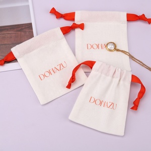 Sac à cordon en toile douce haut de gamme pour bijoux, avec logo personnalisé, en coton, pour bagues, boucles d'oreilles, pochette anti-poussière pour bijoux - Product Image 6