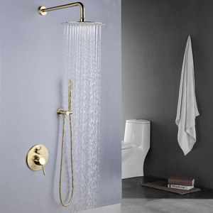 Wall Mounted Concealed Shower Set Brushed Gold Rain Shower Head 3.5-4.9 Gpm Ceramic Valve Single Handle - Product Image 1
