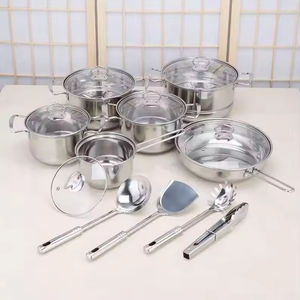 En stock – Ensemble de 14 ustensiles de cuisine en acier inoxydable : casseroles, faitouts, poêles, cuiseurs vapeur, cuillères et spatules - Product Image 4