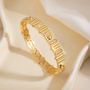 Geometric <b>Copper</b> Alloy Cuff <b>Bracelet</b> Gold And Silver Two Tone Unisex Jewelry Gift - Product Image 4