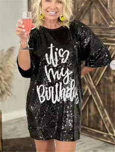 Vestido camisero informal brillante para mujer, traje brillante con letras brillantes de It's MY Birthday - Product Image 3