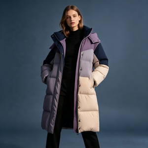 Veste matelassée personnalisée pour femme en <span class=keywords><strong>duvet</strong></span> <span class=keywords><strong>de</strong></span> <span class=keywords><strong>canard</strong></span> blanc à 90 %, manteau parka OEM ODM, contrastant ivoire et orange, longue, à capuche, chaude pour l'hiver - Product Image 6