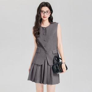 Traje de Dos Piezas <span class=keywords><strong>para</strong></span> Mujer, Estilo Universitario, <span class=keywords><strong>Chaleco</strong></span> sin Mangas, Falda Plisada Azul, Elegante, Juvenil - Product Image 5