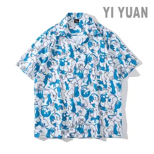 Fashion Mens Short Sleeve Lapel Shirt Size Xs-4xl Casual Sea Crab 3d Cat Printed Mens Shirt Beach Loose Male Top With Pockets