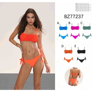 HDJ Bikini Set <b>Plus</b> <b>Size</b> <b>Bandeau</b> <b>Top</b> Tie Side Bottom Solid Color Swimwear BZ77237 - Product Image 1