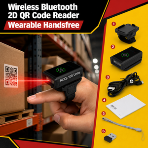 Lecteur de codes-barres à doigt ultra-léger sans fil Bluetooth 2D QR, portable et mains libres pour la logistique d'entrepôt (vente en gros) - Product Image 1