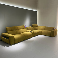 Canapé d'angle convertible de luxe en L de qualité supérieure pour villa, sièges de cinéma modernes en tissu avec recharge sans fil et stéréo Bluetooth