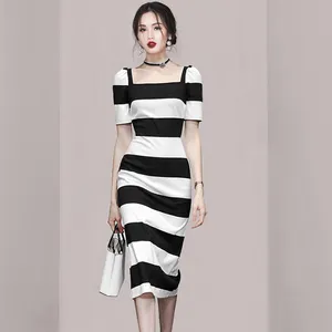 Robes Droma pour filles vente en gros robe formelle de luxe haut de gamme à rayures noires et blanches pour femmes été