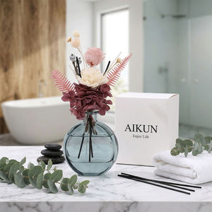 Aikun Low MOQ Quick Turnaround Floral Custom Scent 100ml Round Blue Glass Bottle White Gift Box Reed <b>Diffuser</b> Set <b>for</b> Gift Shops - Product Image 1