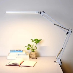 <b>LED</b> Long Arm Desk Lamp With Touch Control Dimmable 3 Color Reading Studying <b>Working</b> <b>Light</b> White Metal Clip USB Powered - Product Image 1