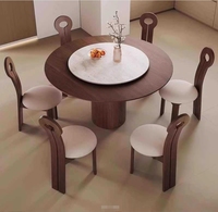 Table de salle à manger ronde en chêne européen brun industriel STG de 160 cm, personnalisée, 6 places, en bois massif, avec chaises, pour mobilier de restaurant