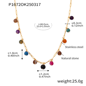 Fashionable Classic Chain Colorful Natural Stone <strong>Boho</strong> <strong>Necklace</strong> - Product Image 3