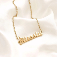 Collar con Nombre Personalizado, Chapado en Oro de 18K, Acero Inoxidable, Resistente al Agua, Joyería con Placa de Nombre que No se Deslustra