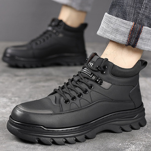 High Top Cotton Shoes Men Winter Fleece Lined Thick Sole Non Slip Warm <b>Wool</b> Leather Snow Boots Black Gray Size 38 44 - Product Image 4