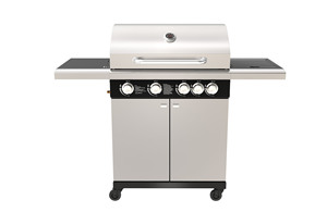 Griglia BBQ <span class=keywords><strong>a</strong></span> <span class=keywords><strong>Gas</strong></span> in Acciaio Inox <span class=keywords><strong>per</strong></span> <span class=keywords><strong>Esterni</strong></span> con Ruote Frenanti, Griglia di Cottura in Ghisa Certificata CE 82x43cm, Doppio Strato Nero Lucido - Product Image 2