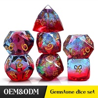 OEM ODM Personnalisé – Nouveaux jeux de dés DND 7 pièces en résine, dégradé rouge-bleu irisé, à bords tranchants, faible MOQ pour les revendeurs