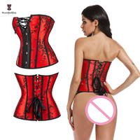 Moins cher prix ensemble de Lingerie de noël rouge dentelle désossée tondeuse Corsets femme grande taille S à XXXXXXL femmes sous-vêtements Ann Cherry Corset