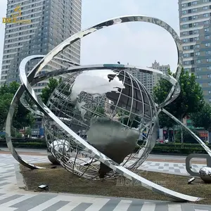 不锈钢世界地图地球仪装饰，大型钢制地球仪雕塑D & Z