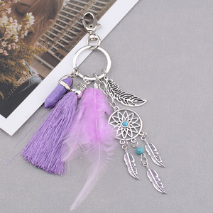 <span class=keywords><strong>Porte</strong></span>-clés vintage en <span class=keywords><strong>macramé</strong></span> bohème attrape-rêves, avec pendentif de luxe en plumes et alliage pour clés de voiture, idéal pour la sublimation. - Product Image 6