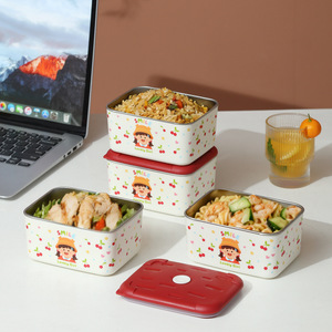Stainless Steel <b>Lunch</b> <b>Box</b> Cherry Girl Pattern Rectangle Airtight With Lid Student Office Use - Product Image 1