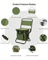 Chaise de pêche pliable 3 en 1 avec sac isotherme, tissu Oxford 600D, chaise de camping portable pour l'extérieur