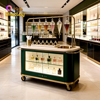 Station de dégustation de parfums haut de gamme et écologique, bar à parfums, surface en marbre, design mobile, stand de vente de luxe pour centre commercial, salle d'exposition, avec éclairage LED