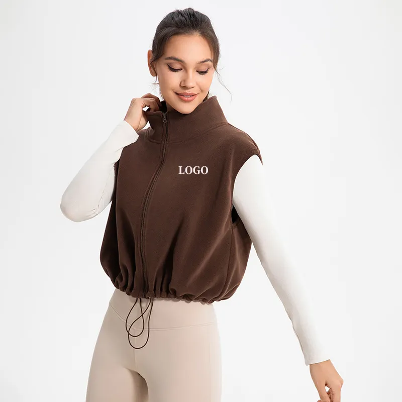 Kadınlar için kış spor ceket soğuk geçirmez sıcak yelek koşu spor Fitness giysileri Polar Polar yelek Yoga kıyafeti