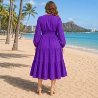 Robe longue décontractée à col en V et manches longues, sur mesure, grande taille, vente en gros