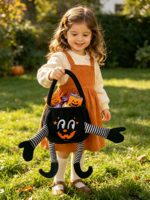 Sac à bonbons en peluche monstre mignon avec logo personnalisé, LED, pour Halloween, sac à bonbons lumineux, pliable, réutilisable, panier d'Halloween