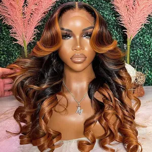 Wholesale Raw Indian Hair Pre Plucked Honey Blonde Remy Ombre Color Body Wave Lace Front Wigs Human Hair For Black Women