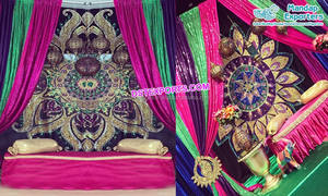 Magnífico Sangeet fase vaporosa decoración del sur de Asia Zari Mehndi telón de fondo cortinas boda Mehndi etapa telón de fondo - Product Image 3