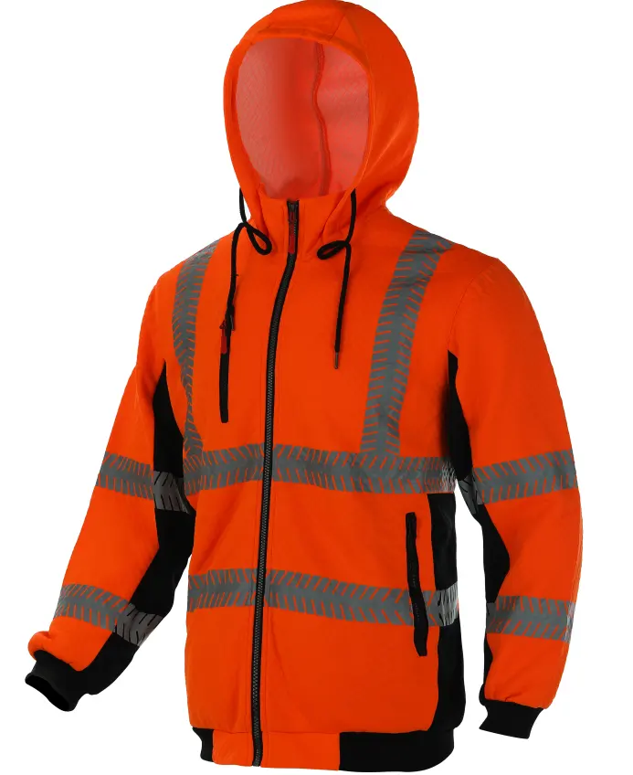 Sudadera con capucha de seguridad reflectante de poliéster Jacquard rojo de alta visibilidad