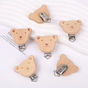 Wholesale Eco-friendly Baby Animal Shape Pacifier Clips Laser Engraved Logo Bear Pacifier Holder Clip