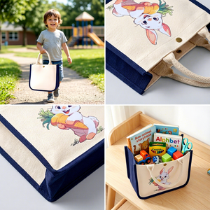 Sac fourre-tout en toile Rabbit Kids avec garniture bleu marine - Sac de rangement léger et fonctionnel (capacité moyenne) - Product Image 3