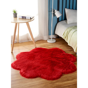 Alfombra de felpa con forma de flor de ciruelo roja, de lana sintética, 120 cm, acolchada, para dormitorio, sala de estar, decoración del hogar - Product Image 1