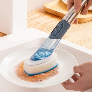 Ensemble de brosses de nettoyage multifonctionnelles pour la cuisine, brosse à vaisselle avec réservoir de liquide intégré, brosse à long manche pour les taches d'huile - Product Image 3