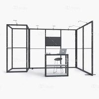 Stand d'exposition modulaire en aluminium et textile, facile à assembler, durable et réutilisable, 4x3m, avec espace de rangement