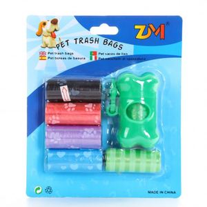 15 pièces/rouleau – Distributeur de sacs à déjections canines en forme d'os, sacs à crottes imprimés pour chiens, support de sacs à déjections pour chiens – Vente en gros - Product Image 6